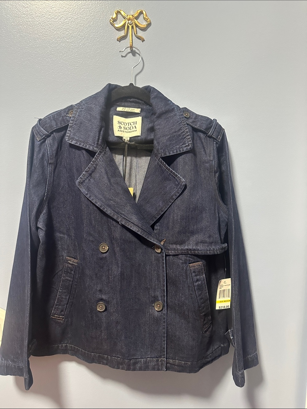 Scotch & Soda Dark Blue Double-Breasted Denim Jacket Sz M